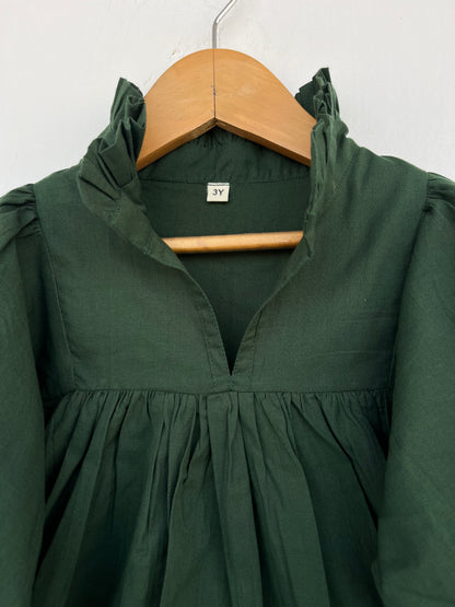 Olive Green Girls Cotton Dress | Minimalist Kids Outfit | Baby Girl Summer Dress