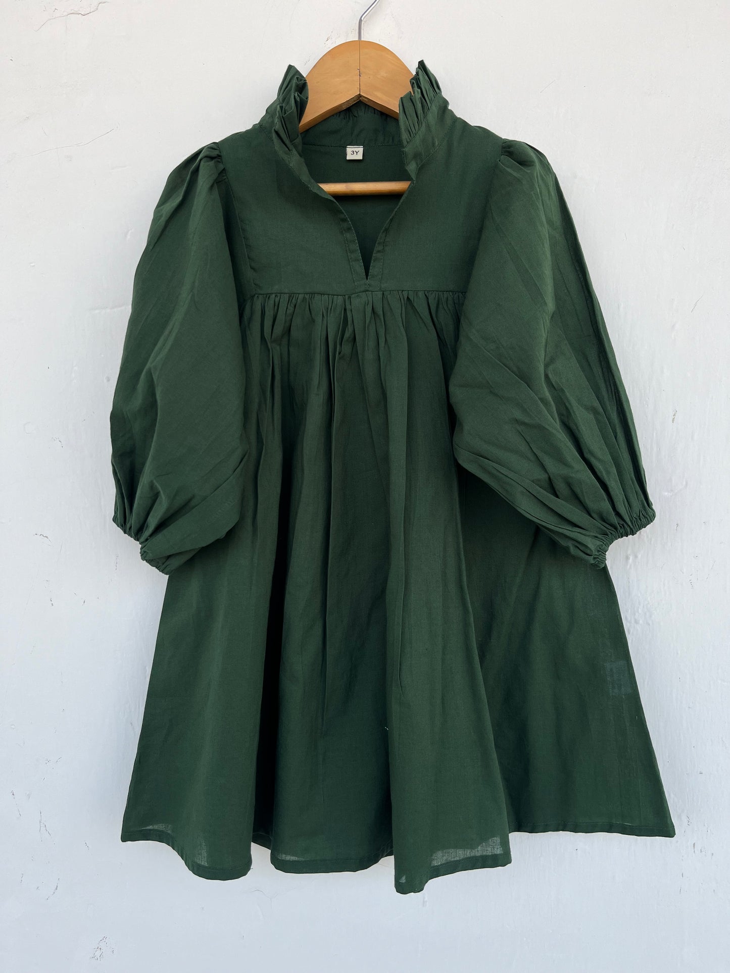 Olive Green Girls Cotton Dress | Minimalist Kids Outfit | Baby Girl Summer Dress