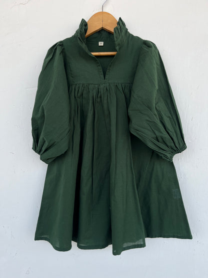 Olive Green Girls Cotton Dress | Minimalist Kids Outfit | Baby Girl Summer Dress