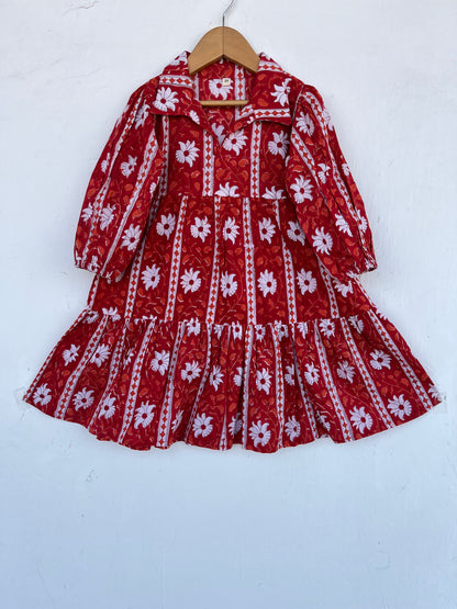 Red Floral Baby Girl Summer Dress | Pure Cotton Kids Maxi | Toddler Girl Outfit