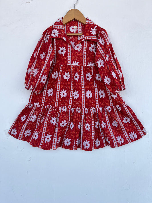 Red Floral Baby Girl Summer Dress | Pure Cotton Kids Maxi | Toddler Girl Outfit