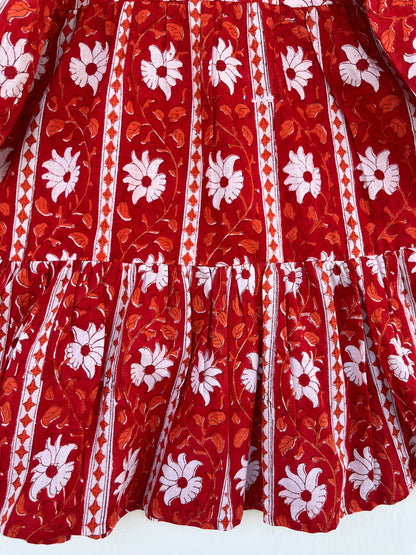 Red Floral Baby Girl Summer Dress | Pure Cotton Kids Maxi | Toddler Girl Outfit