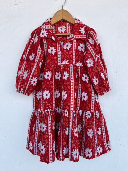 Red Floral Baby Girl Summer Dress | Pure Cotton Kids Maxi | Toddler Girl Outfit