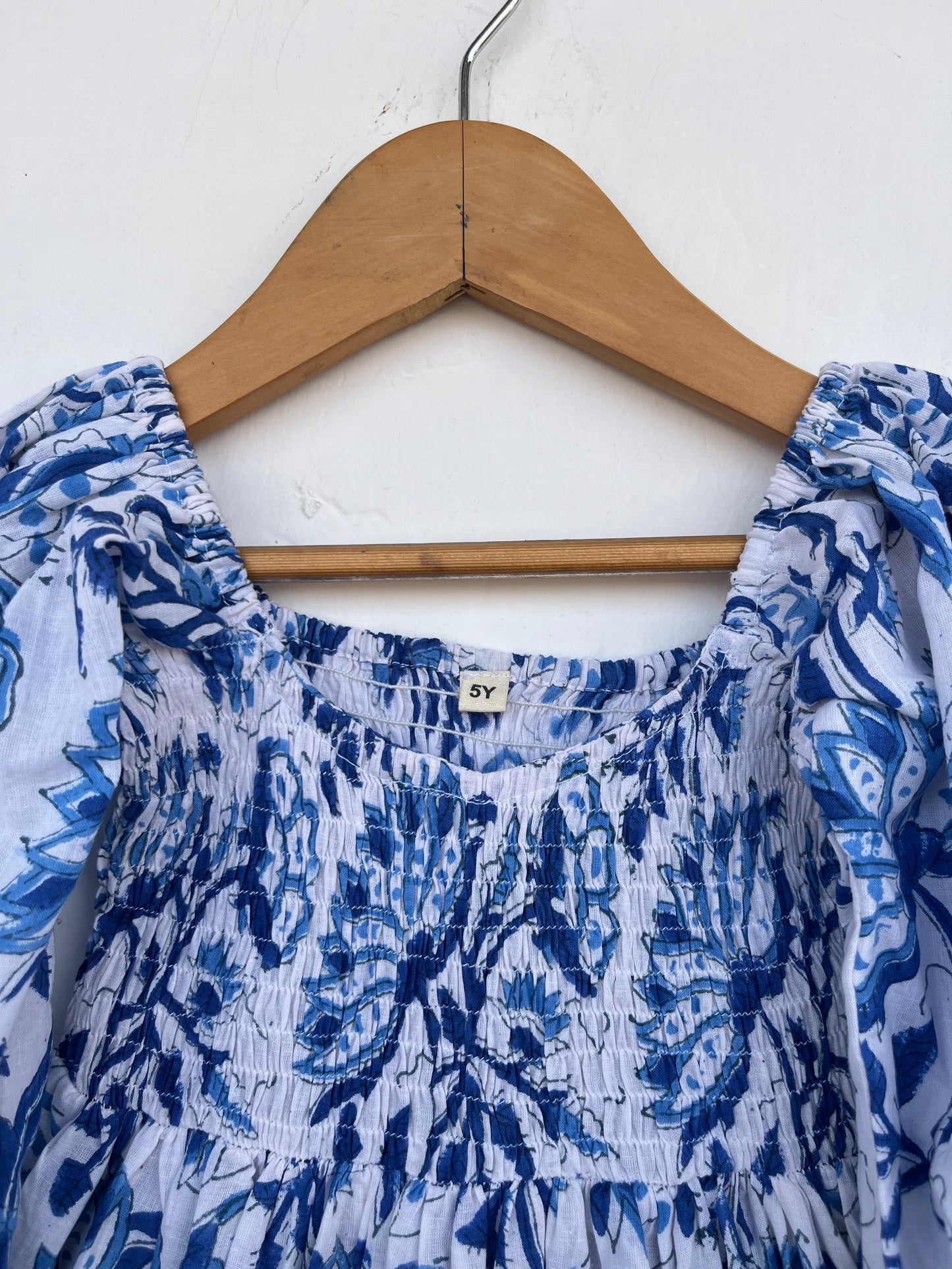 White Blue Floral Kids Dress | Baby Girl Cotton Summer Wear | Kids Bohemian Outfit