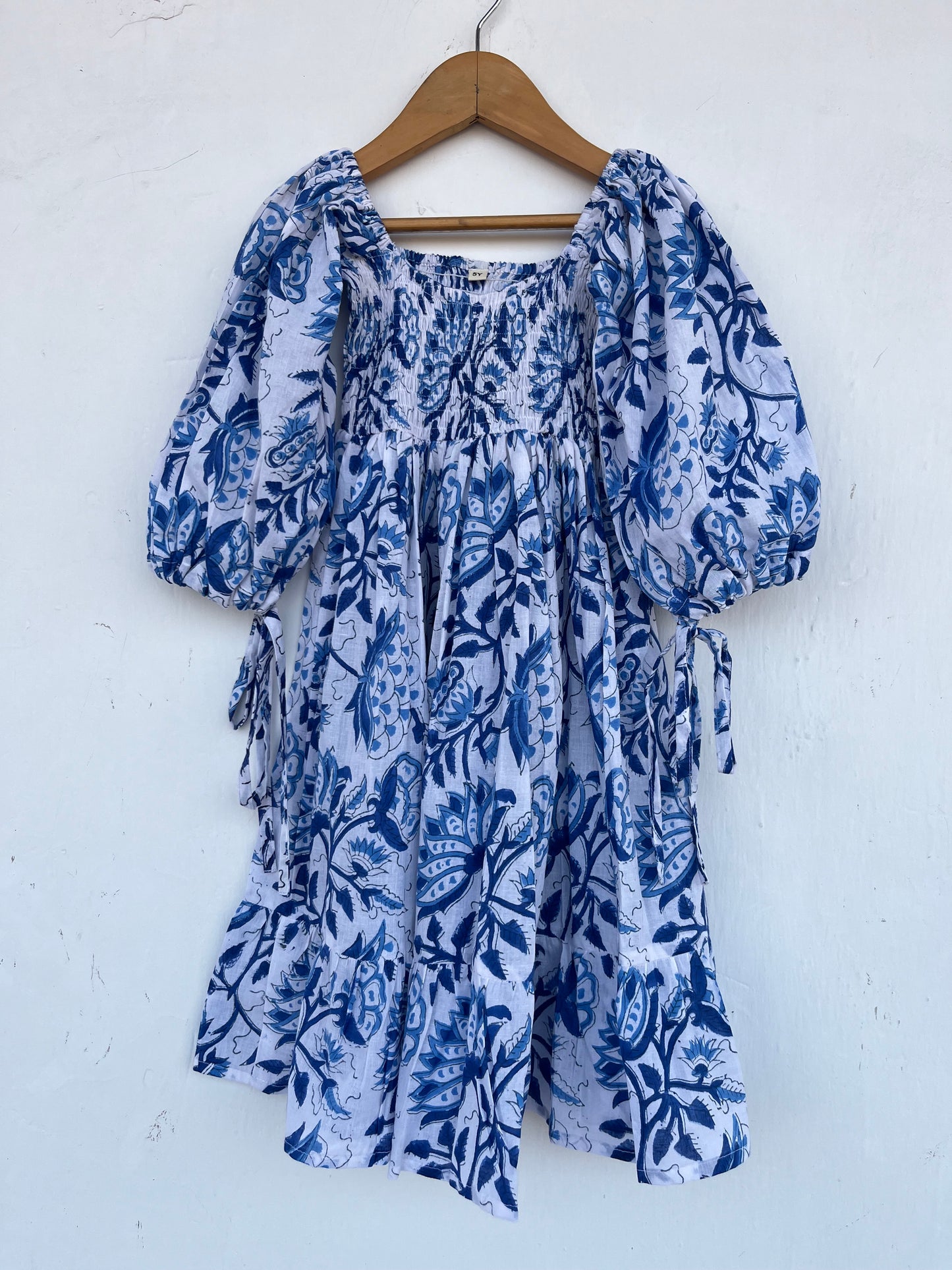 White Blue Floral Kids Dress | Baby Girl Cotton Summer Wear | Kids Bohemian Outfit