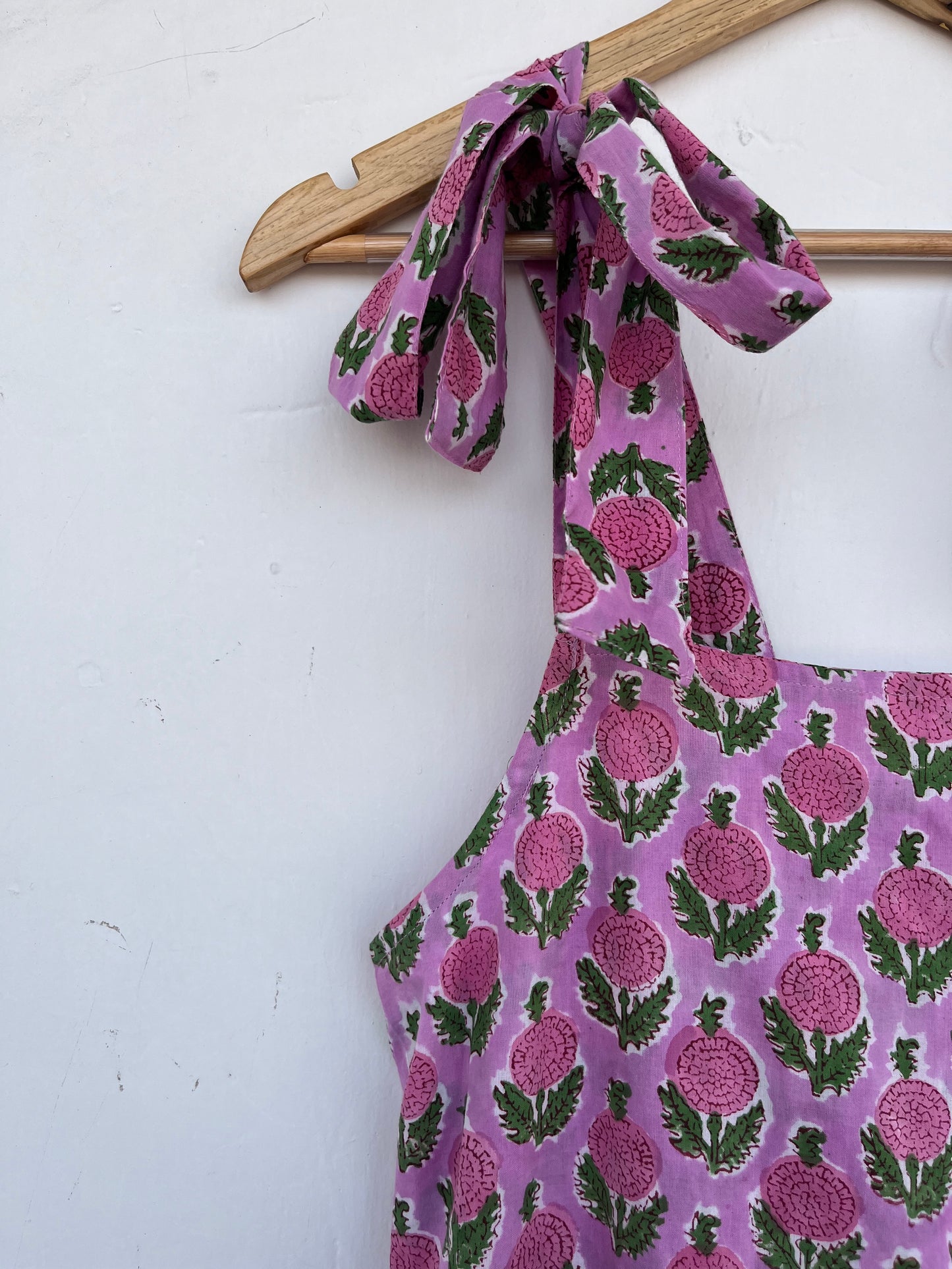 Purple Floral Cotton Strap Dress | Block Print Sleeveless Maxi | Women Resort Wear