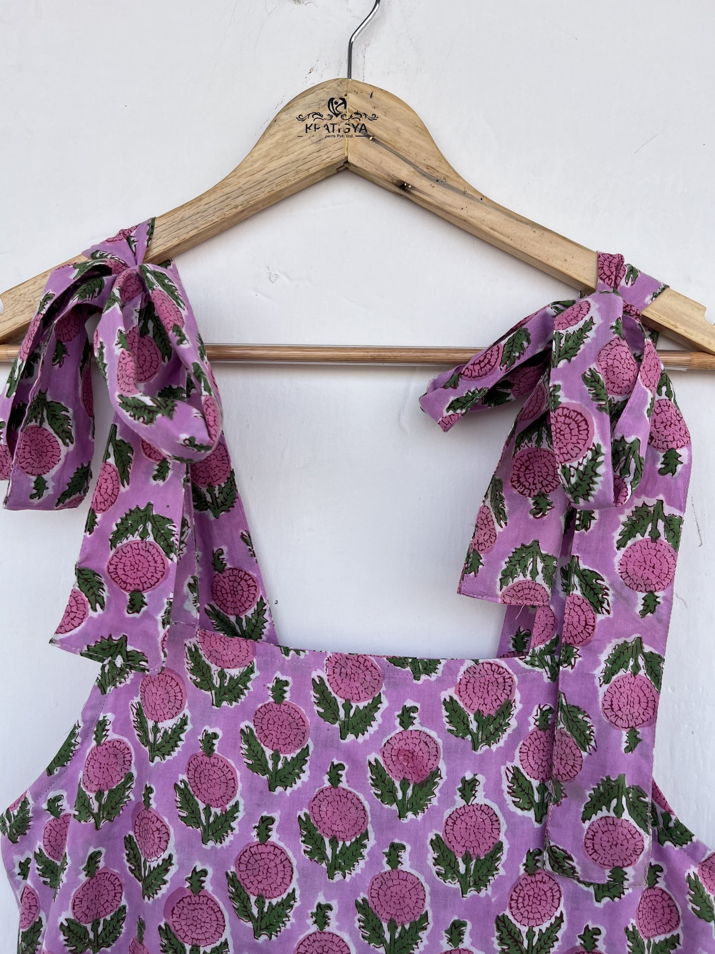 Purple Floral Cotton Strap Dress | Block Print Sleeveless Maxi | Women Resort Wear
