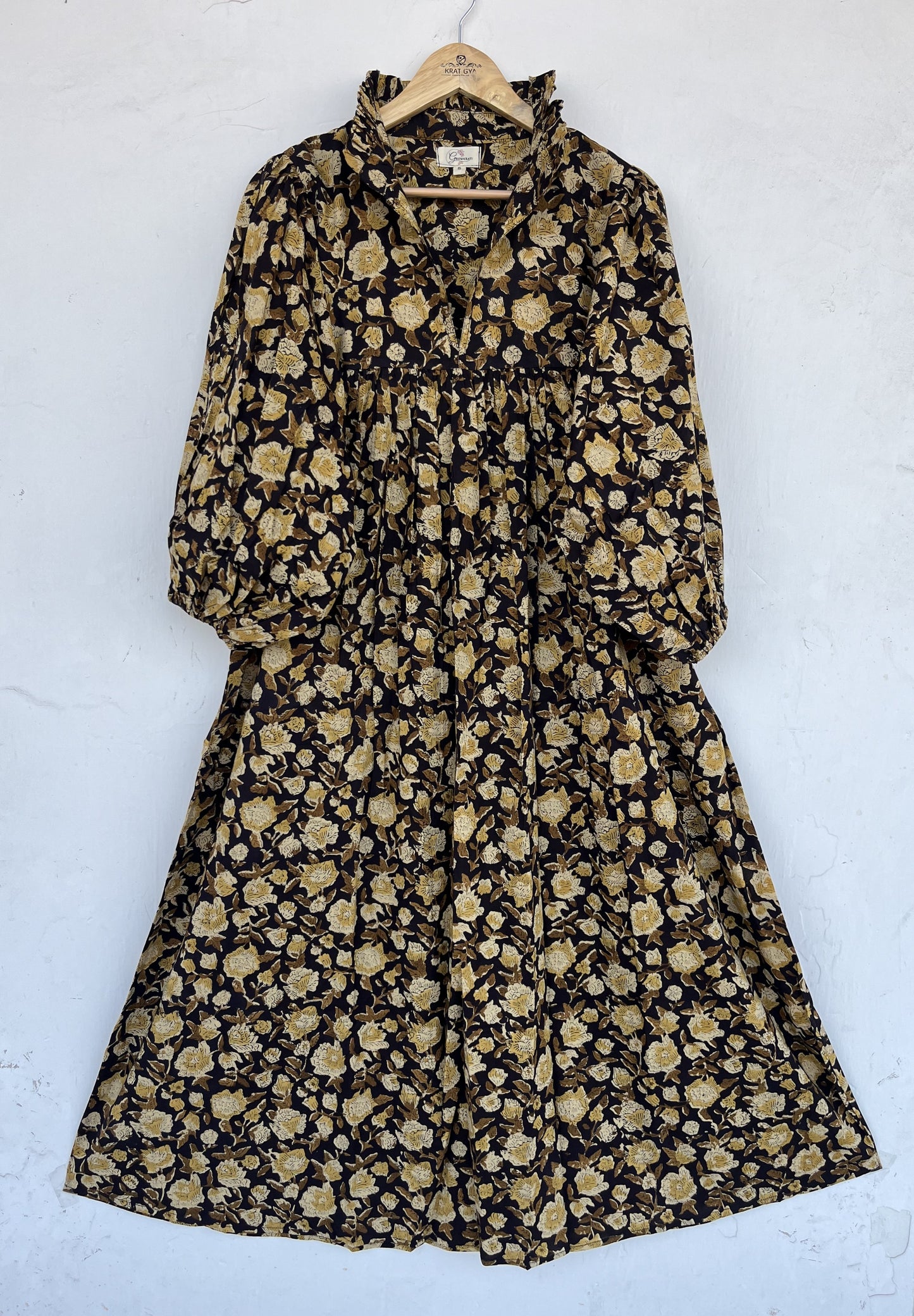 Black Floral Womens Summer Dress | Loose Fit Long Maxi | Boho Partywear