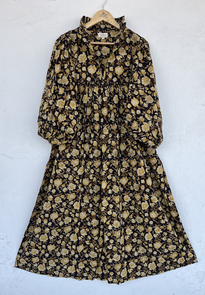 Black Floral Womens Summer Dress | Loose Fit Long Maxi | Boho Partywear