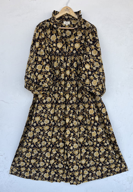 Black Floral Womens Summer Dress | Loose Fit Long Maxi | Boho Partywear