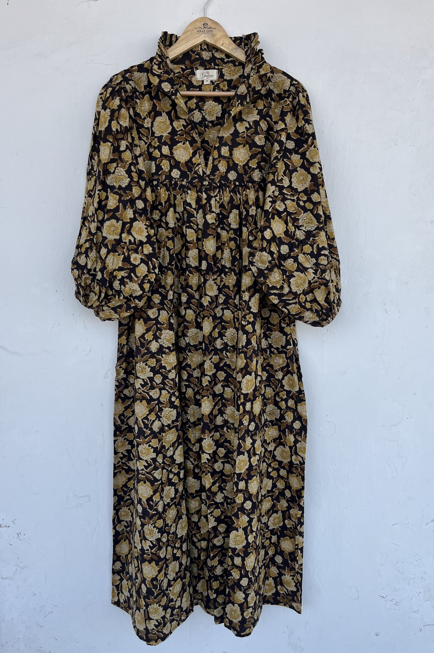 Black Floral Womens Summer Dress | Loose Fit Long Maxi | Boho Partywear