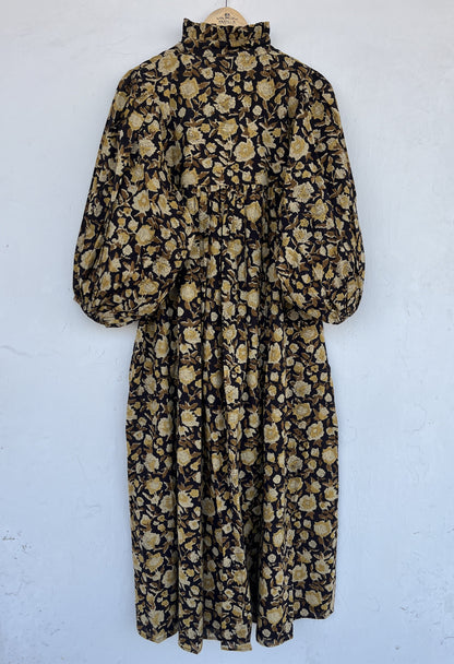 Black Floral Womens Summer Dress | Loose Fit Long Maxi | Boho Partywear