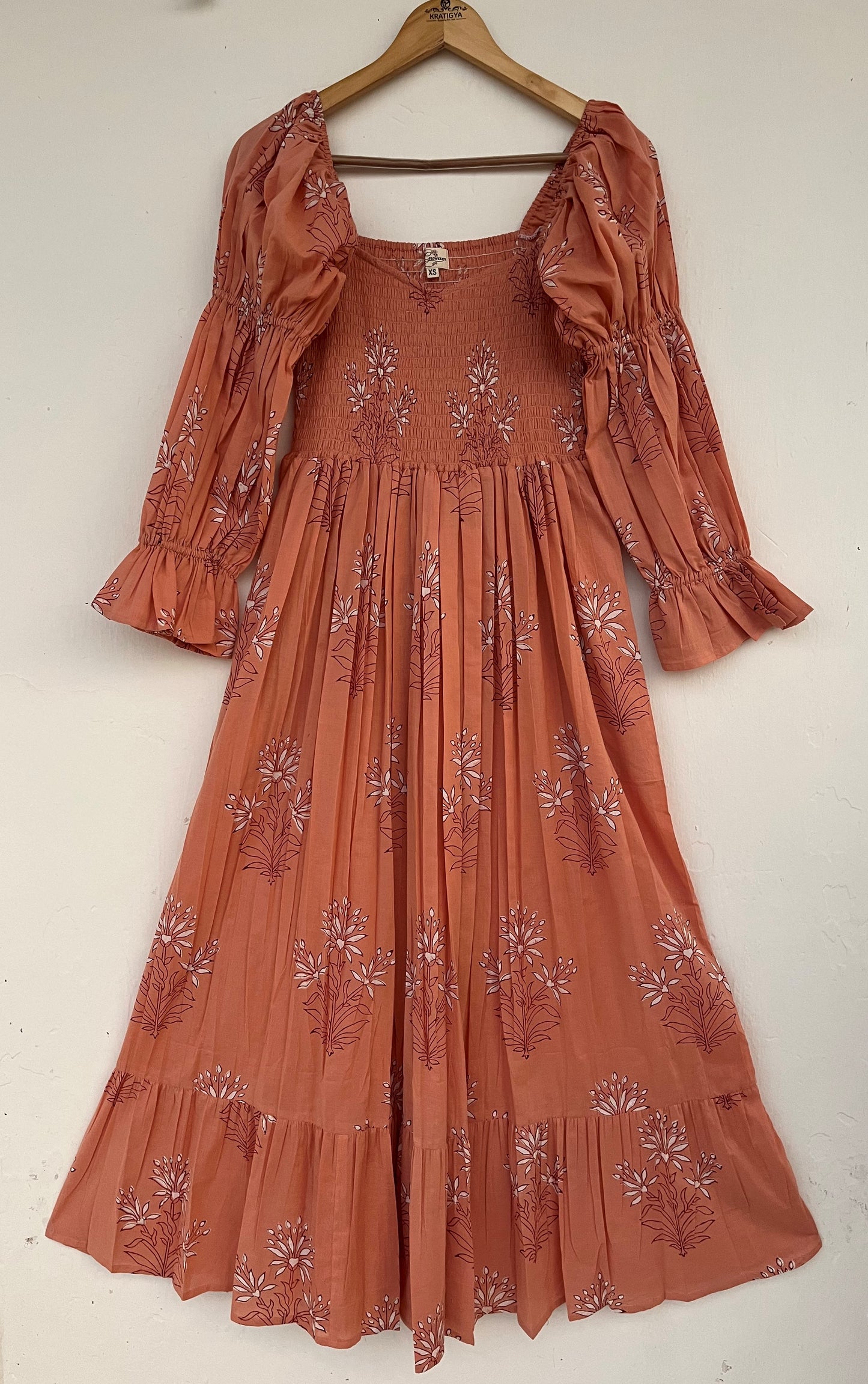 Floral Smocked Maxi Dress for Women - Boho Cotton Handmade Summer Wear