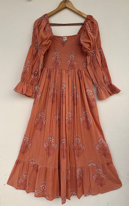 Floral Smocked Maxi Dress for Women - Boho Cotton Handmade Summer Wear