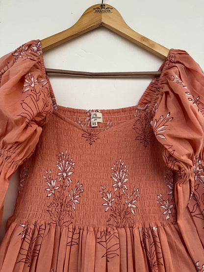 Floral Smocked Maxi Dress for Women - Boho Cotton Handmade Summer Wear