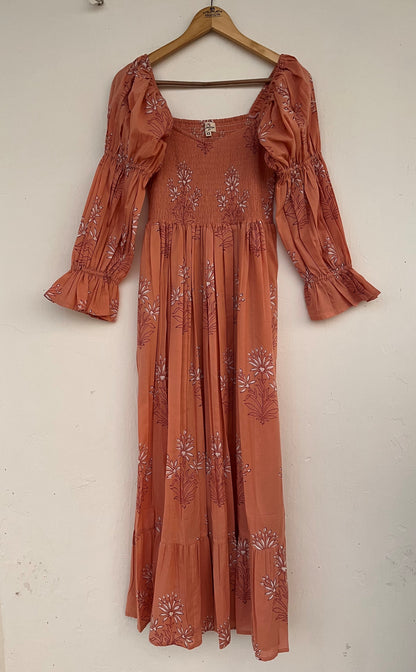 Floral Smocked Maxi Dress for Women - Boho Cotton Handmade Summer Wear