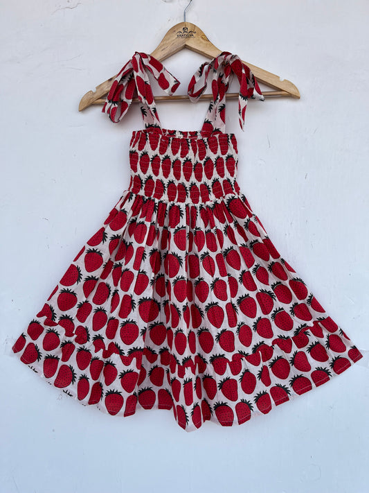 Red White Baby Girl Cotton Dress | Casual Kids Summer Dress | Toddler Comfy Wear
