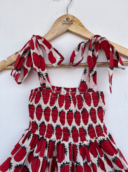 Red White Baby Girl Cotton Dress | Casual Kids Summer Dress | Toddler Comfy Wear