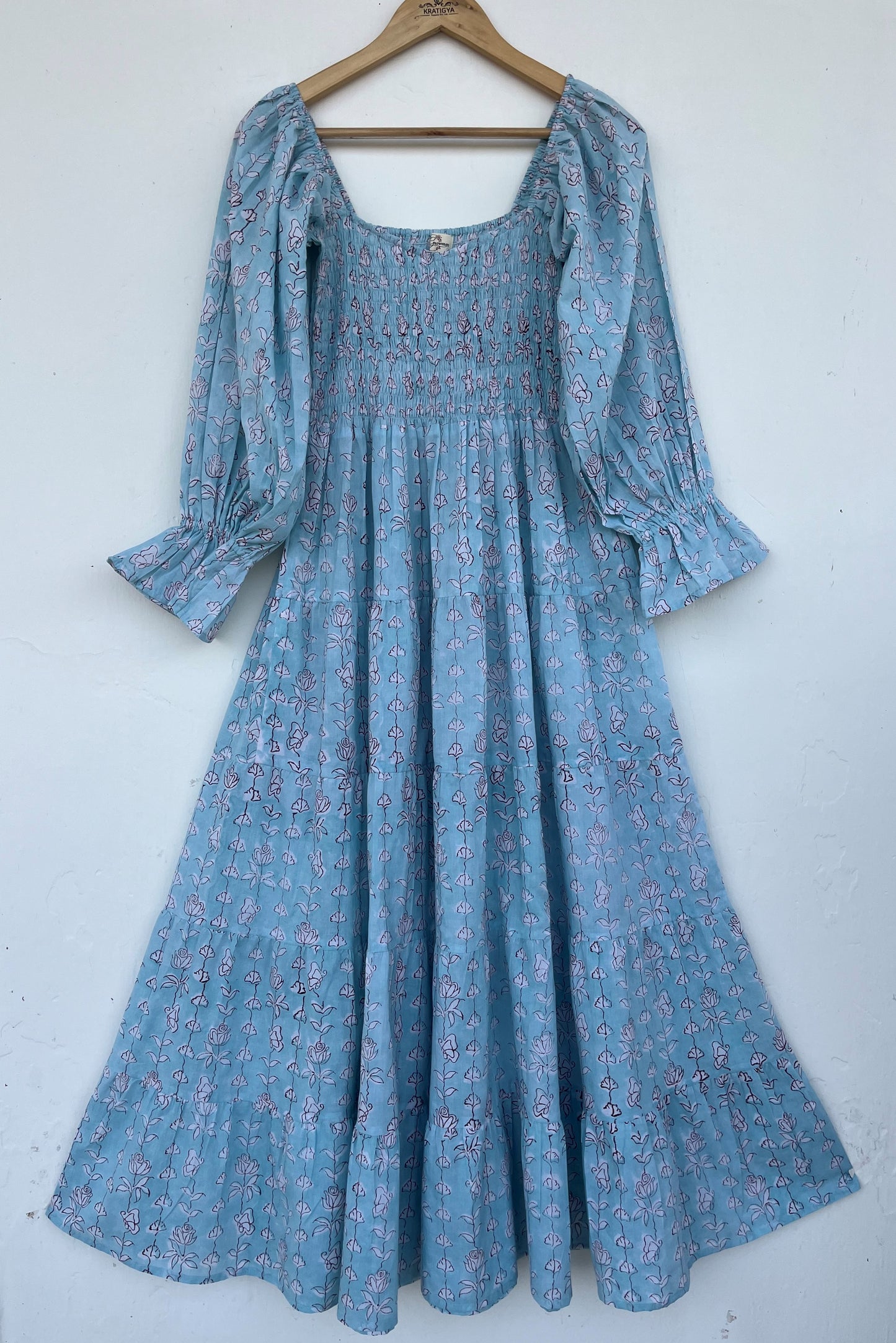 Elegant Blue Floral Casual Summer Dress - Slow Fashion Romantic Boho Dress