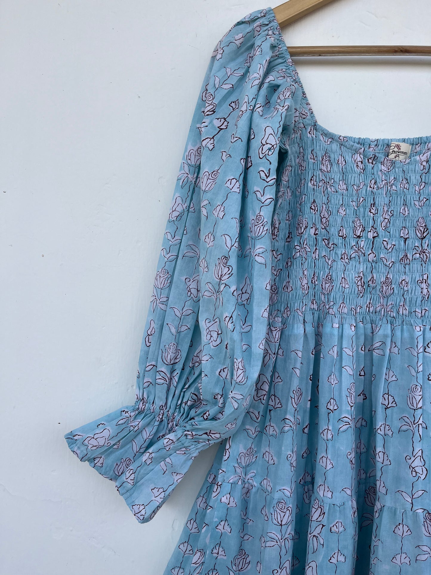 Elegant Blue Floral Casual Summer Dress - Slow Fashion Romantic Boho Dress