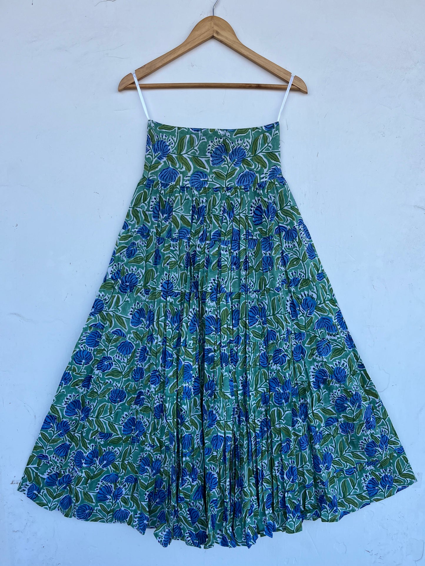 Blue Green Floral Long Cotton Skirt | Lightweight Flowy Maxi Skirt | Modest Wear
