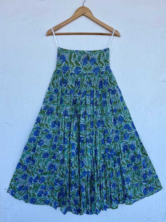 Blue Green Floral Long Cotton Skirt | Lightweight Flowy Maxi Skirt | Modest Wear
