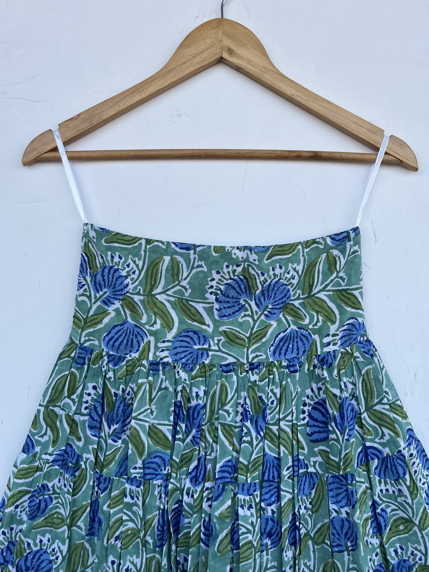 Blue Green Floral Long Cotton Skirt | Lightweight Flowy Maxi Skirt | Modest Wear