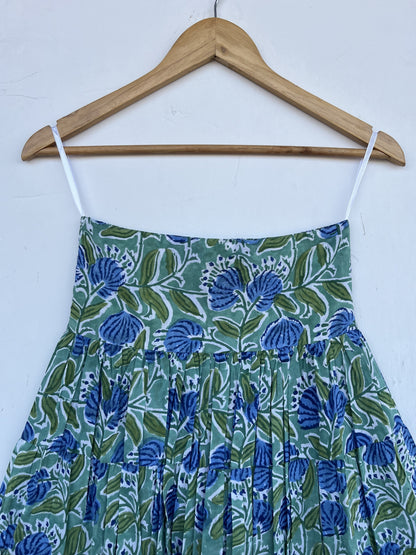 Blue Green Floral Long Cotton Skirt | Lightweight Flowy Maxi Skirt | Modest Wear