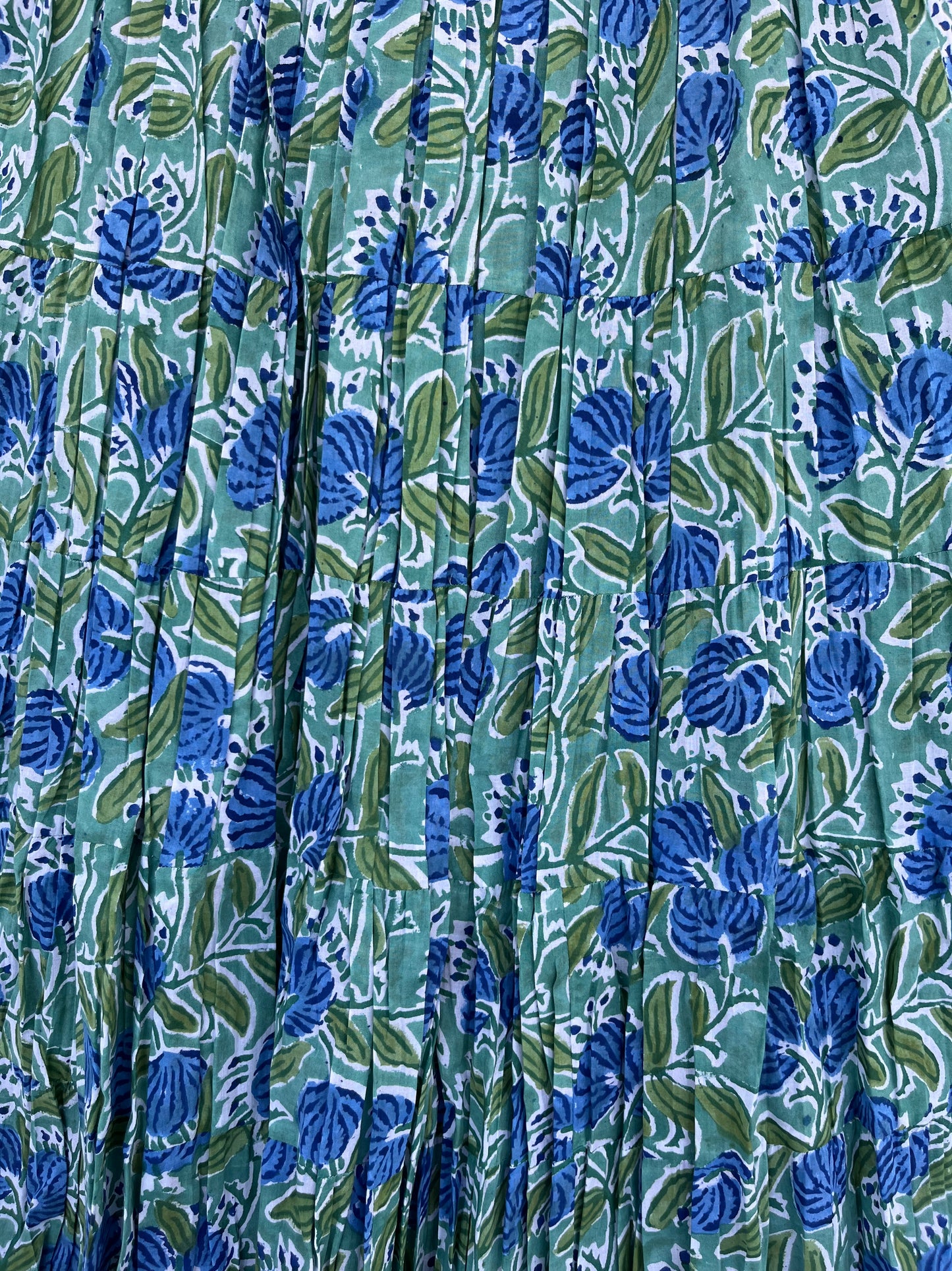 Blue Green Floral Long Cotton Skirt | Lightweight Flowy Maxi Skirt | Modest Wear