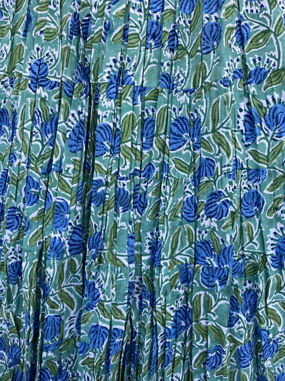 Blue Green Floral Long Cotton Skirt | Lightweight Flowy Maxi Skirt | Modest Wear