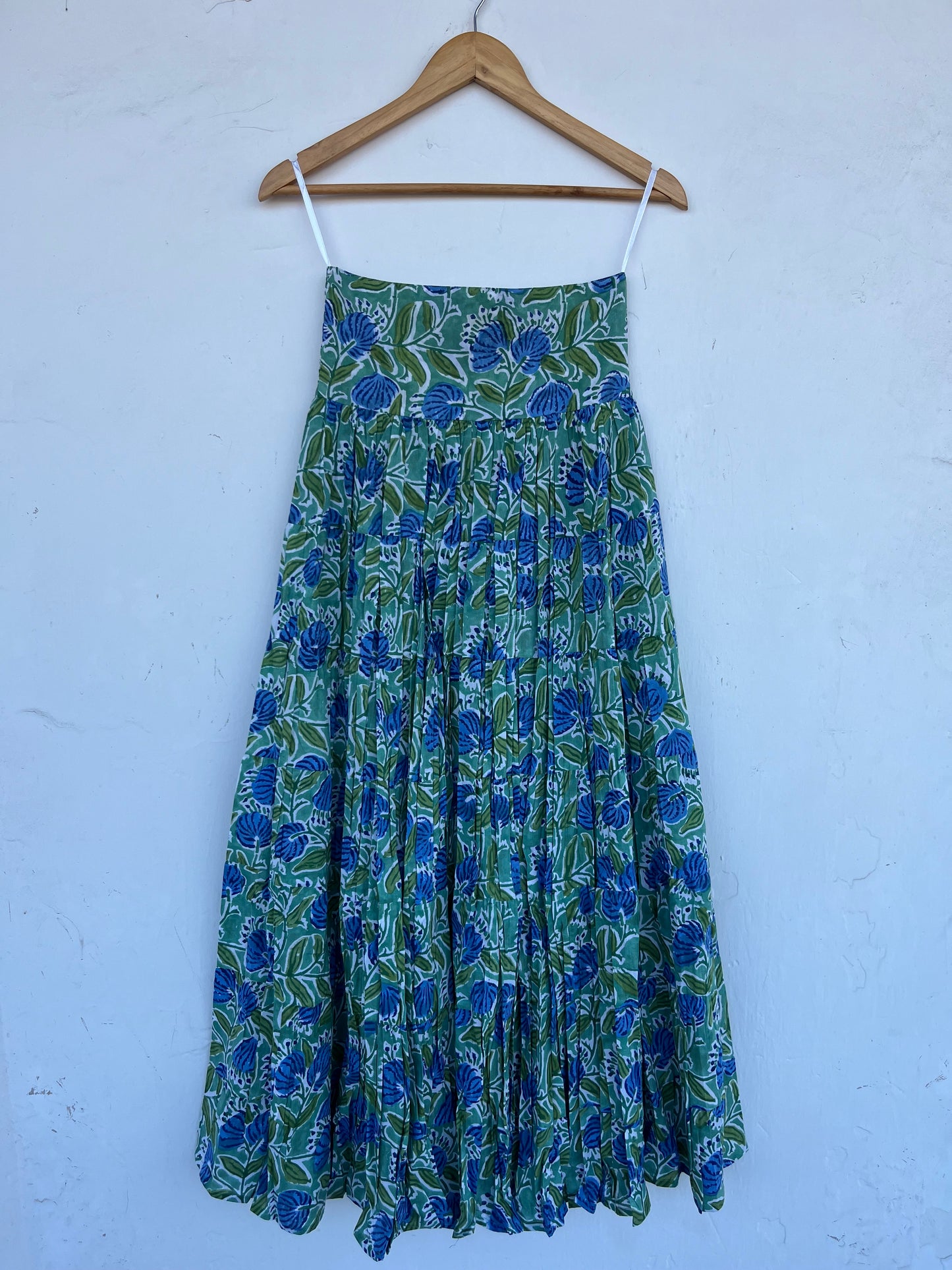 Blue Green Floral Long Cotton Skirt | Lightweight Flowy Maxi Skirt | Modest Wear