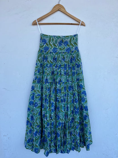 Blue Green Floral Long Cotton Skirt | Lightweight Flowy Maxi Skirt | Modest Wear