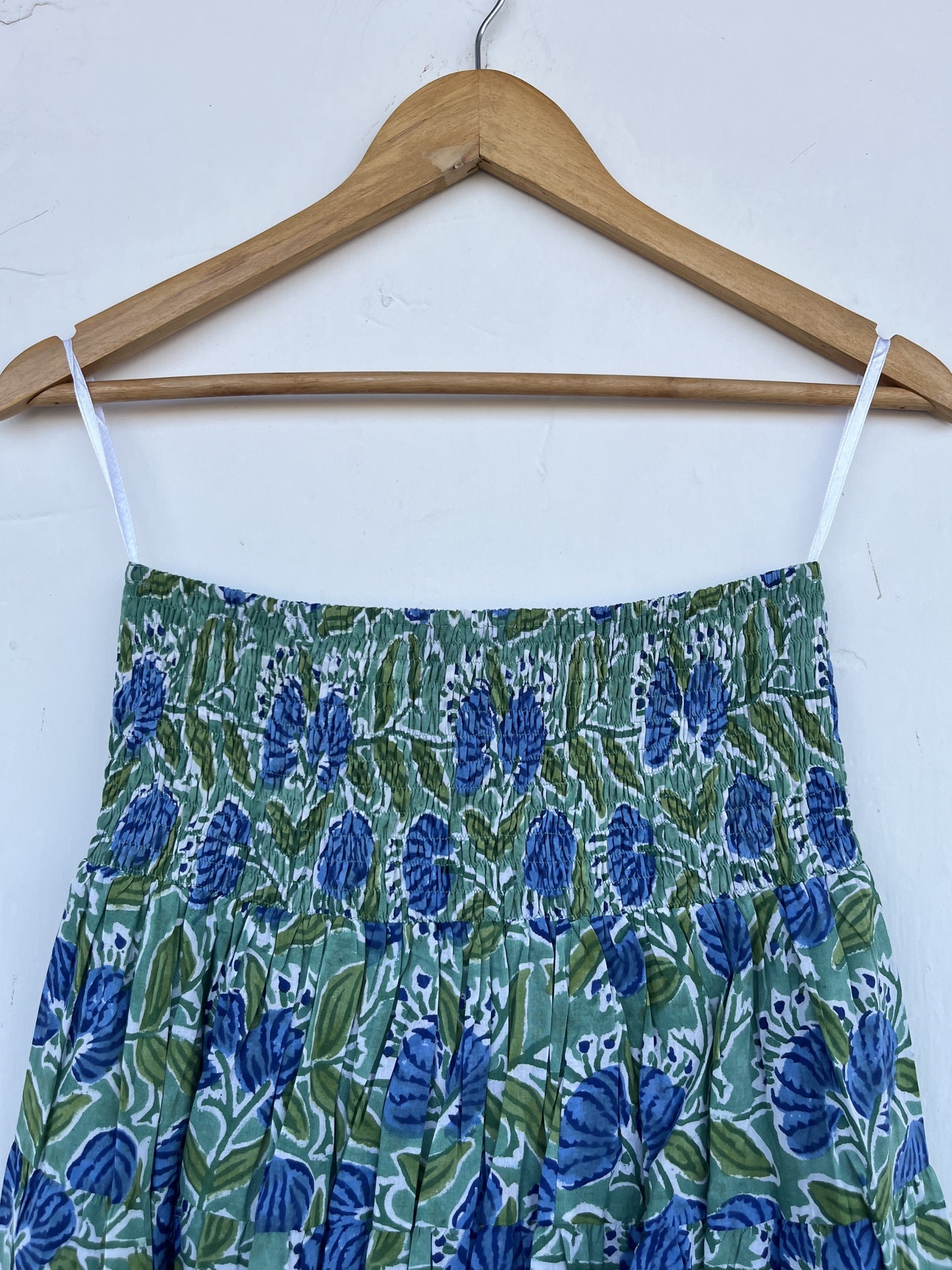 Blue Green Floral Long Cotton Skirt | Lightweight Flowy Maxi Skirt | Modest Wear