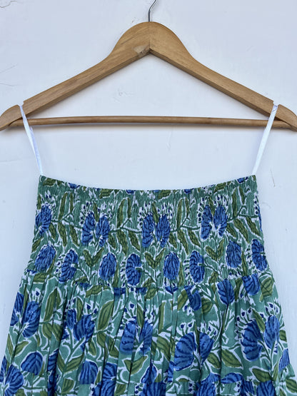 Blue Green Floral Long Cotton Skirt | Lightweight Flowy Maxi Skirt | Modest Wear