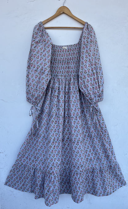 Boho Floral Cotton Dress | Shirred Maxi Dress | Vintage Style Summer Wear