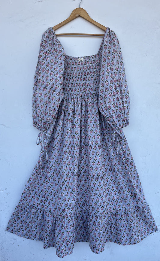 Boho Floral Cotton Dress | Shirred Maxi Dress | Vintage Style Summer Wear