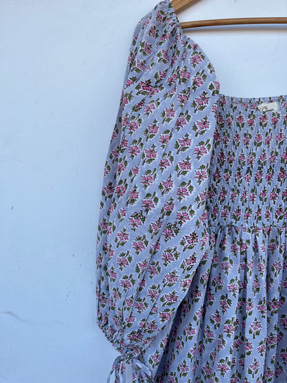Boho Floral Cotton Dress | Shirred Maxi Dress | Vintage Style Summer Wear
