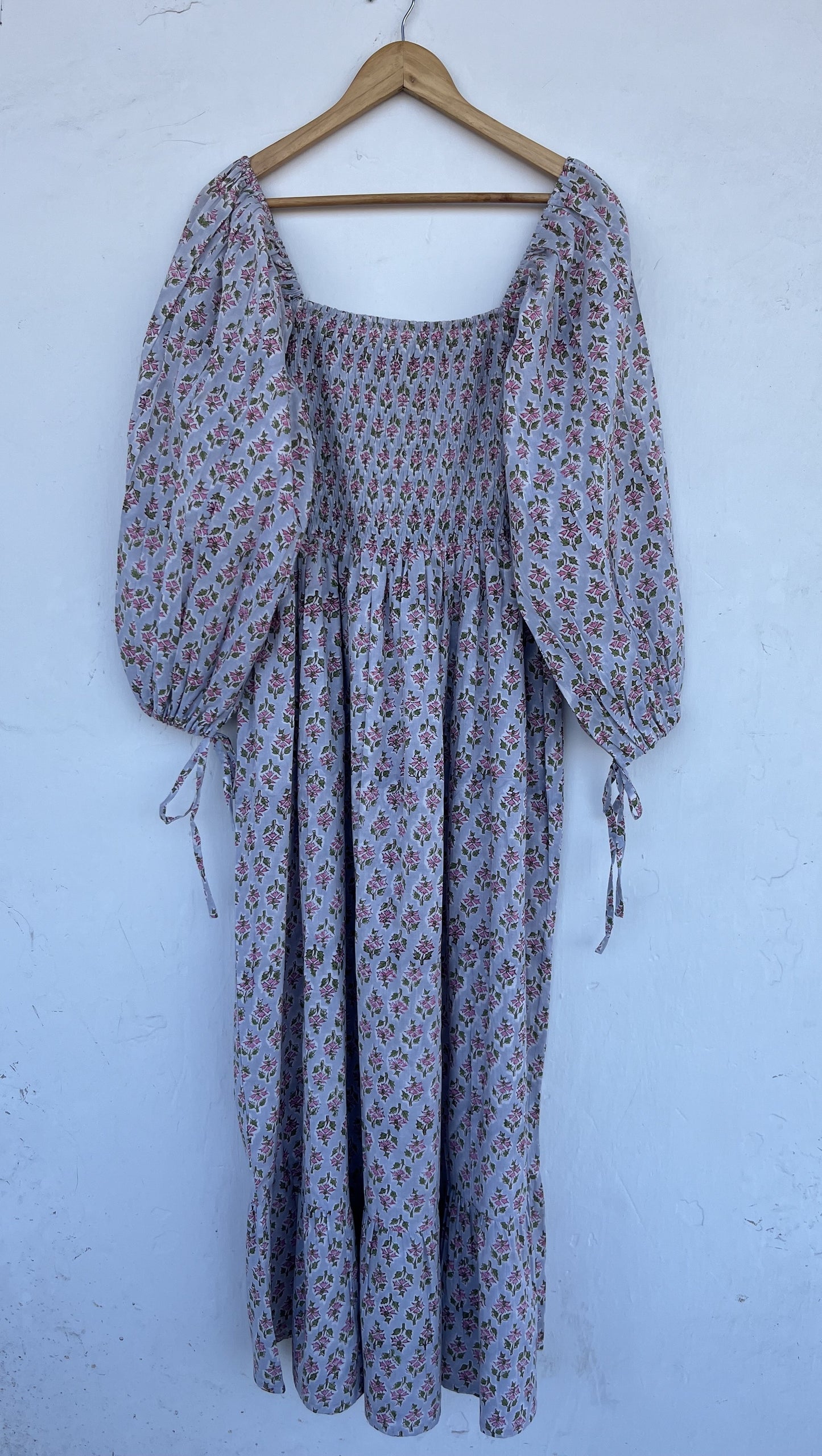Boho Floral Cotton Dress | Shirred Maxi Dress | Vintage Style Summer Wear