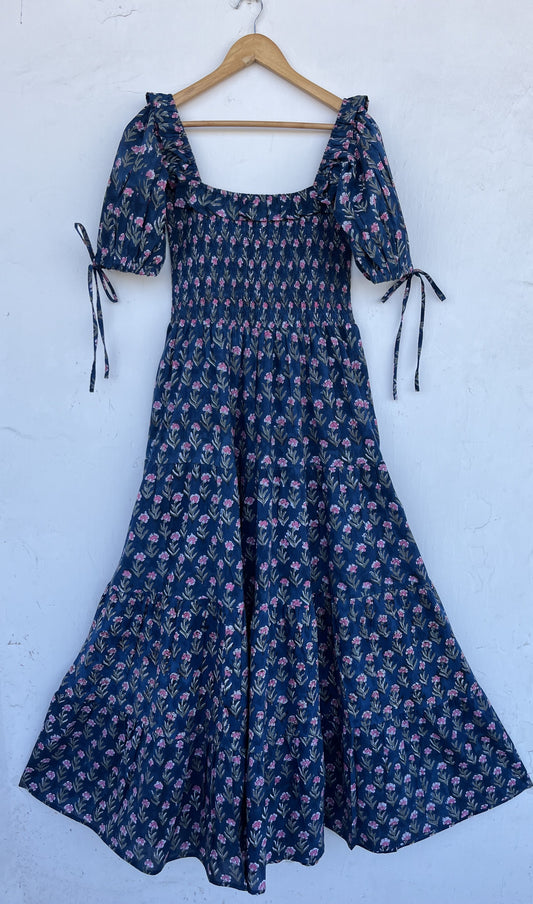 Blue Floral Long Women Dress | Lightweight Cotton Flowy Maxi | Vacation Wear