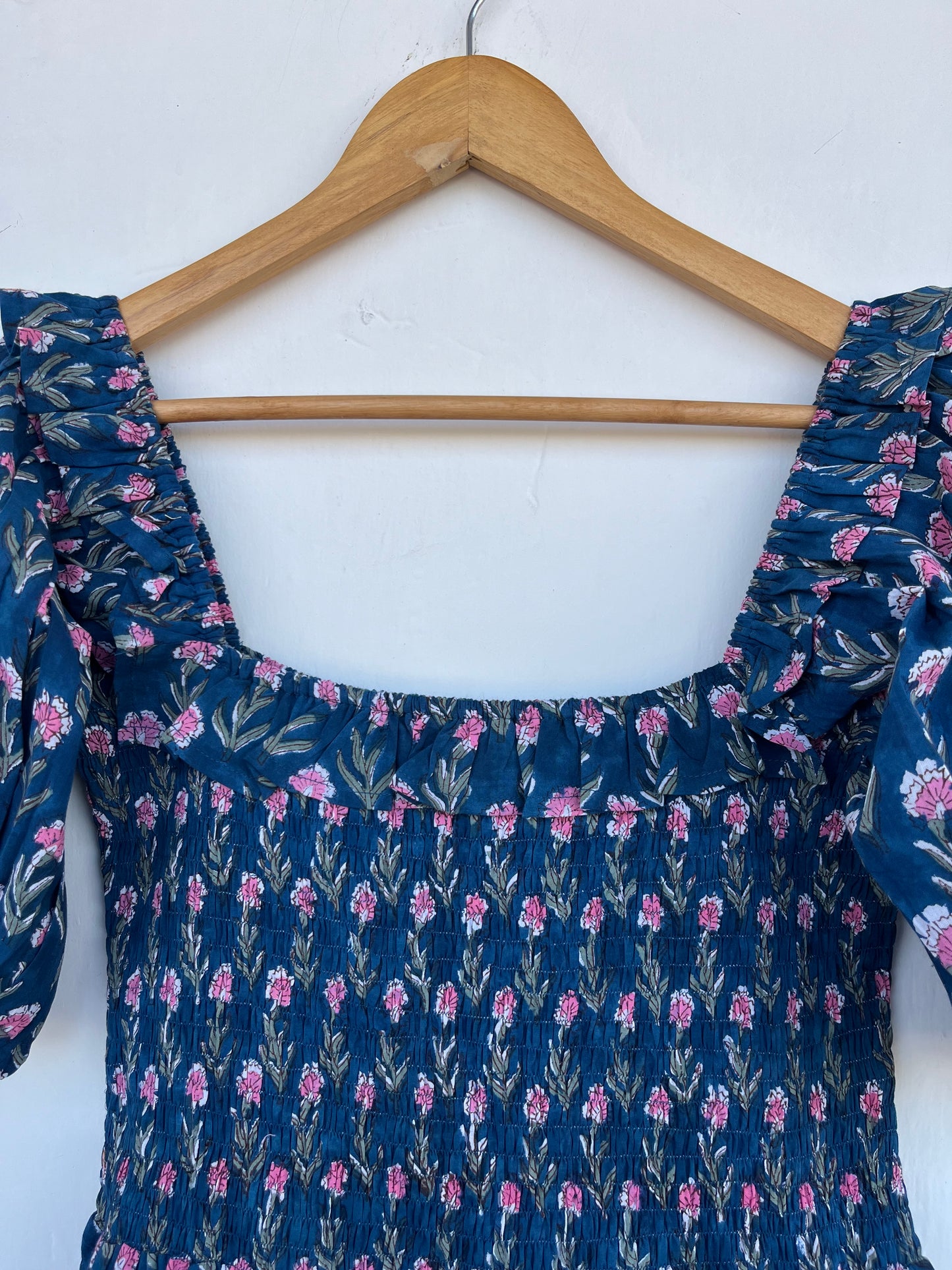 Blue Floral Long Women Dress | Lightweight Cotton Flowy Maxi | Vacation Wear