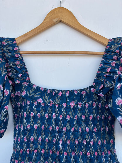 Blue Floral Long Women Dress | Lightweight Cotton Flowy Maxi | Vacation Wear