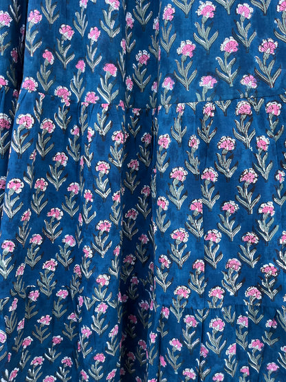 Blue Floral Long Women Dress | Lightweight Cotton Flowy Maxi | Vacation Wear