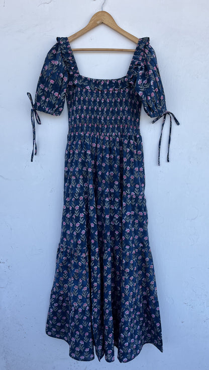 Blue Floral Long Women Dress | Lightweight Cotton Flowy Maxi | Vacation Wear