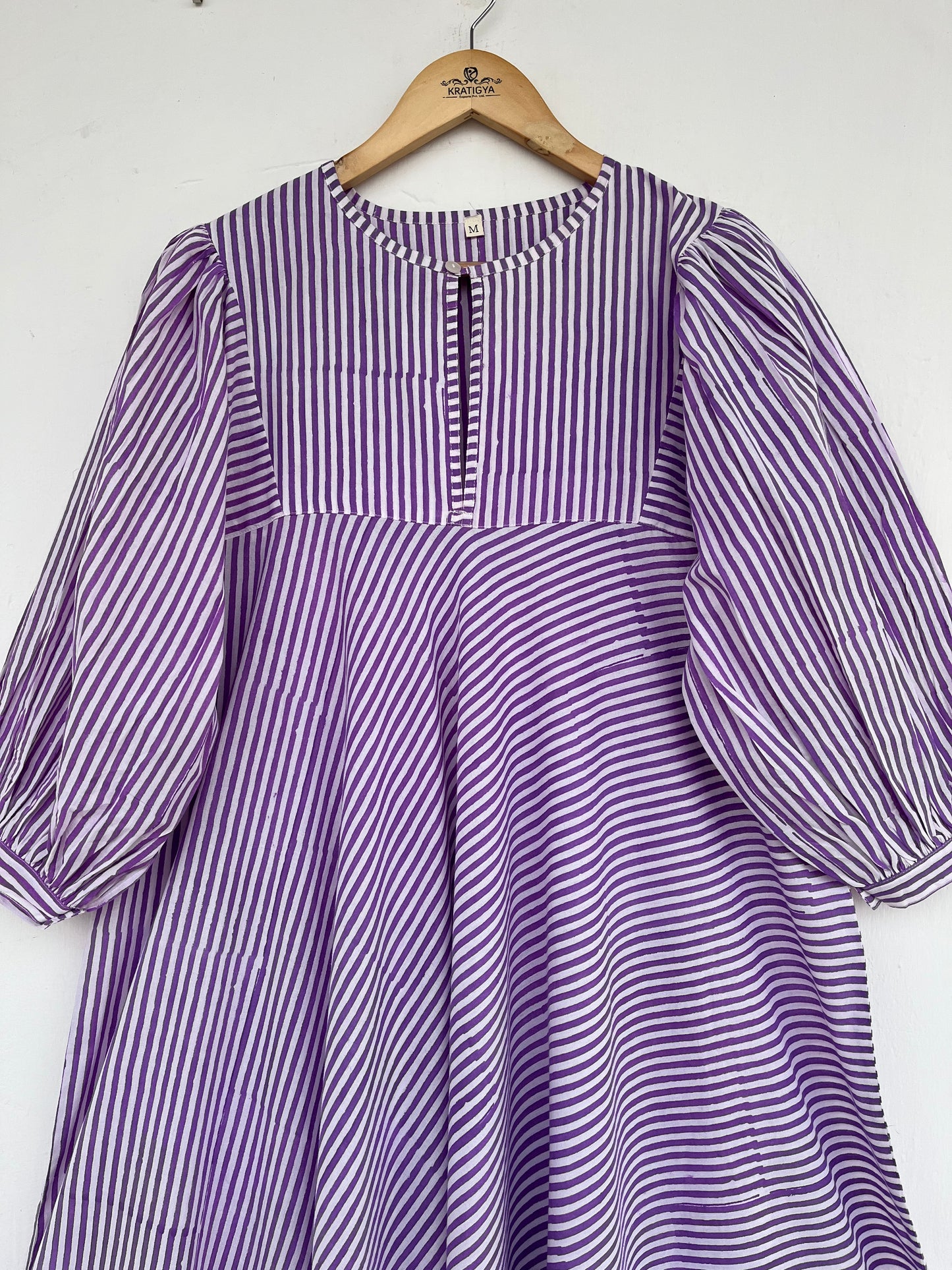 Purple Striped Modest Long Maxi Dress | Indian Cotton Tiered Loose Fit Dress