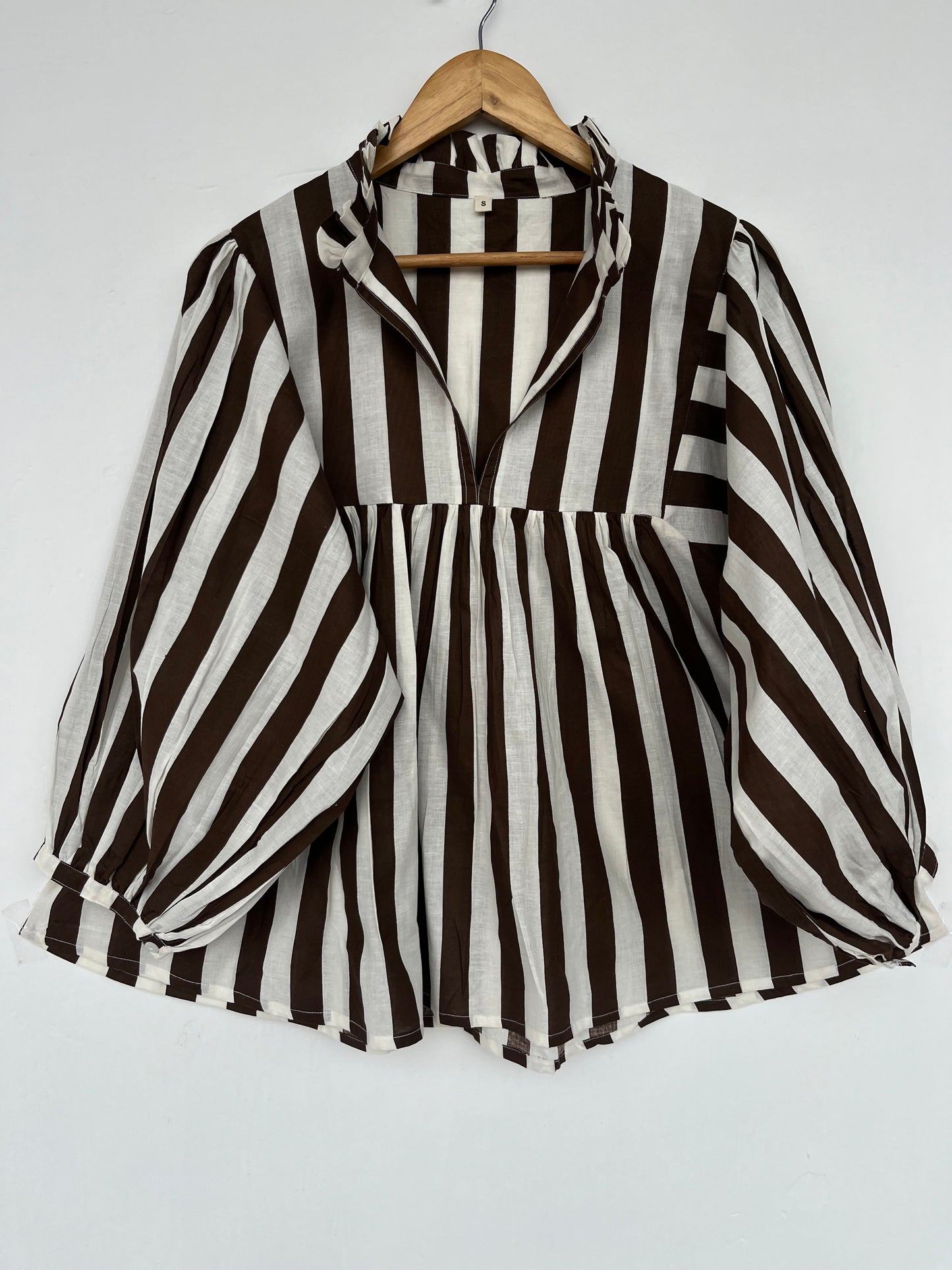 Brown Striped Cotton Blouse | Minimalist Top Women | Boho Loose Fit Tunic