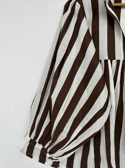 Brown Striped Cotton Blouse | Minimalist Top Women | Boho Loose Fit Tunic