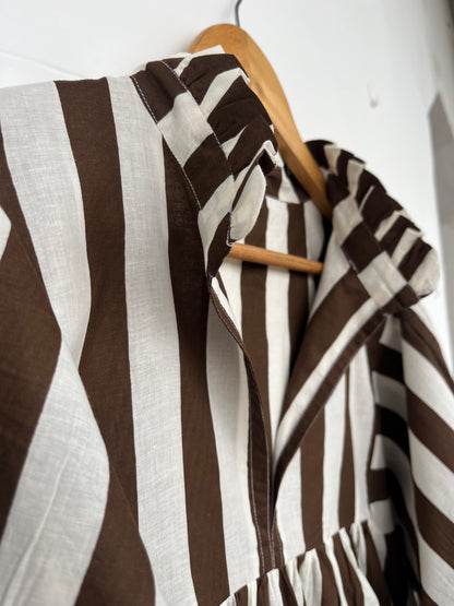 Brown Striped Cotton Blouse | Minimalist Top Women | Boho Loose Fit Tunic