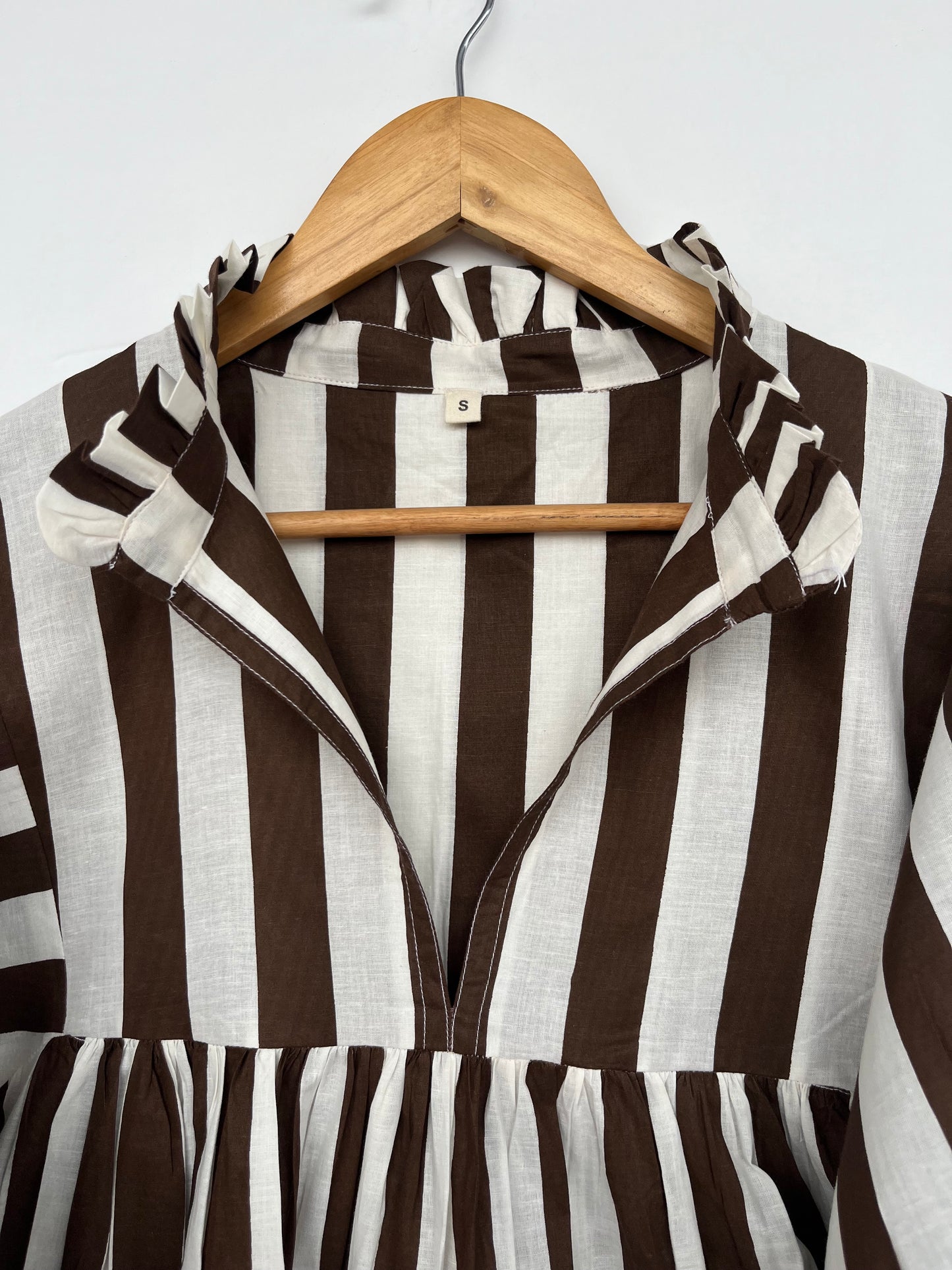 Brown Striped Cotton Blouse | Minimalist Top Women | Boho Loose Fit Tunic