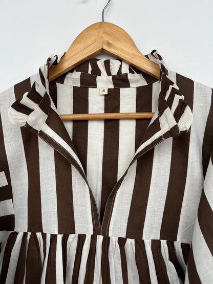 Brown Striped Cotton Blouse | Minimalist Top Women | Boho Loose Fit Tunic
