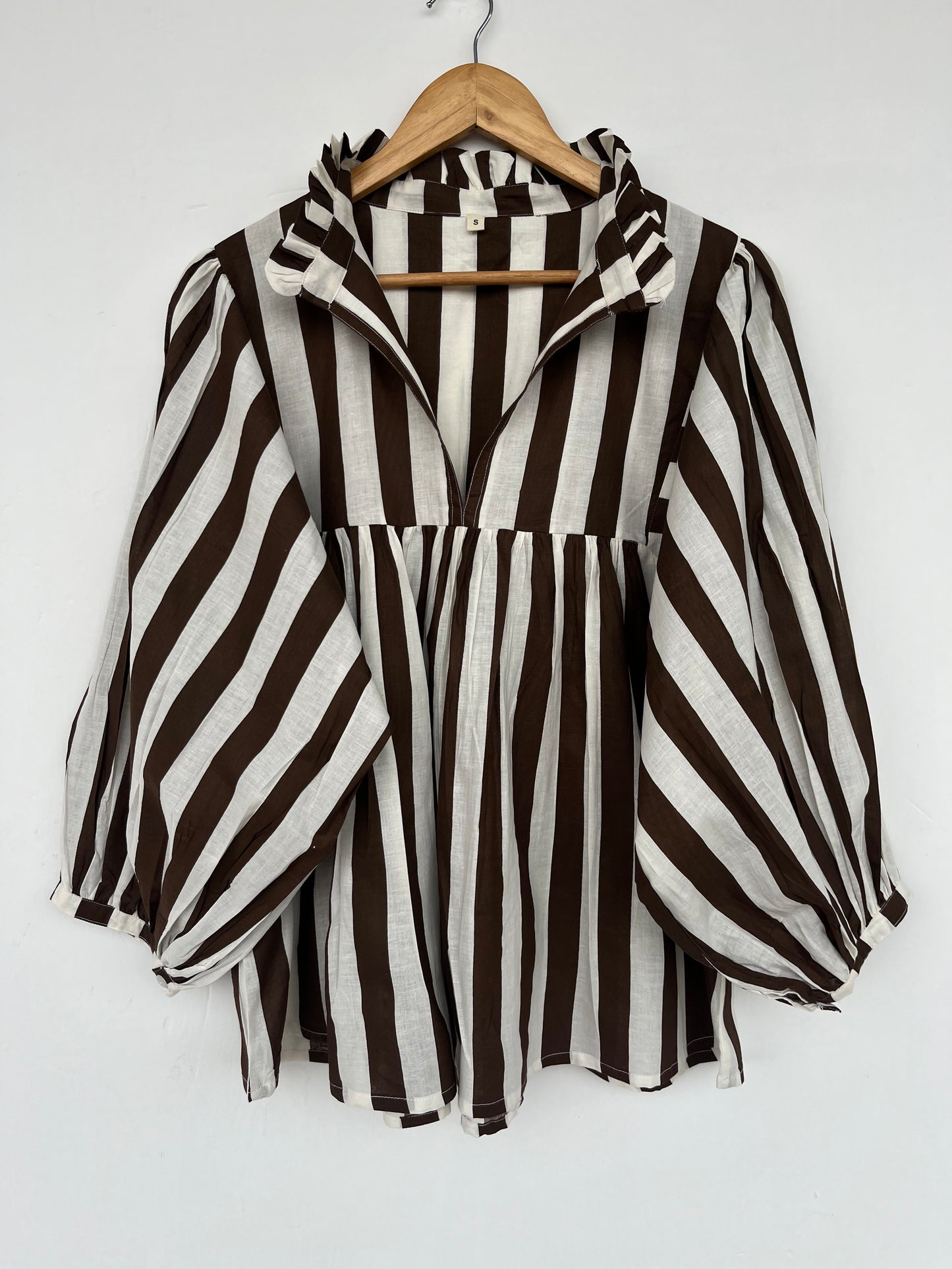 Brown Striped Cotton Blouse | Minimalist Top Women | Boho Loose Fit Tunic